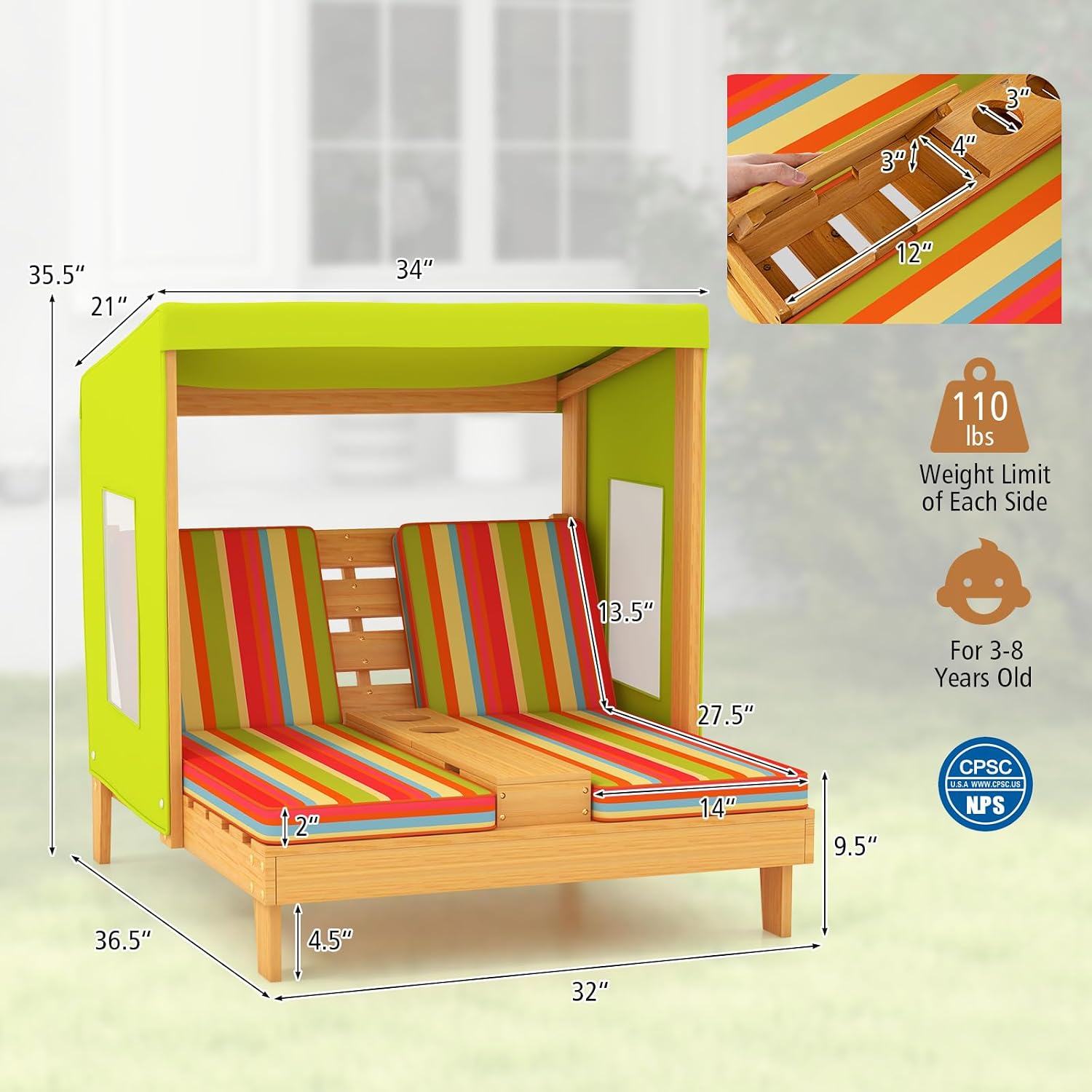 Espreguiçadeira Dupla de Madei - Kids Outdoor Lounge Furniture avaliação e preço