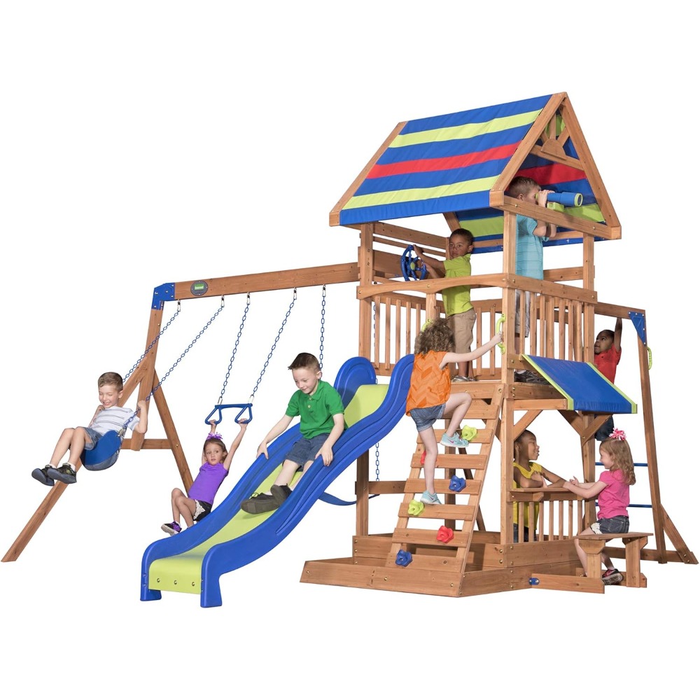 Conjunto de Balanço de Madeira - Kids Outdoor Monkey Bars avaliação e preço